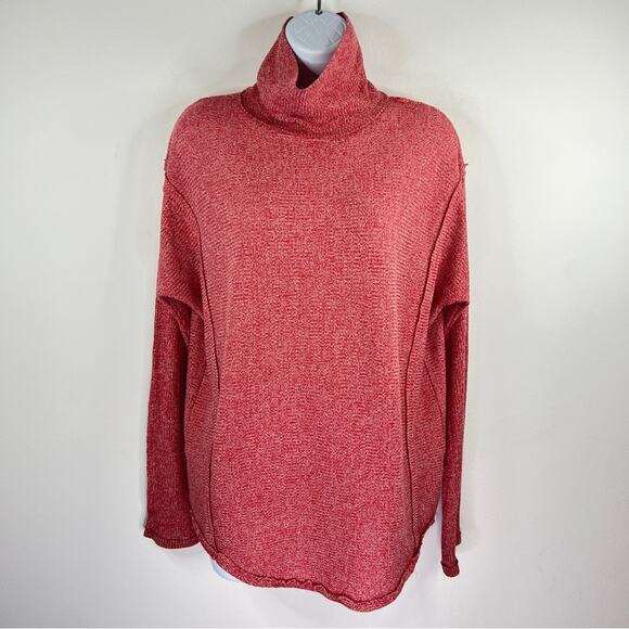 UMGEE Women's Red Turtleneck Top Size S‎ Marled Oversized Dolman Sleeve Raw Edge - Picture 1 of 11